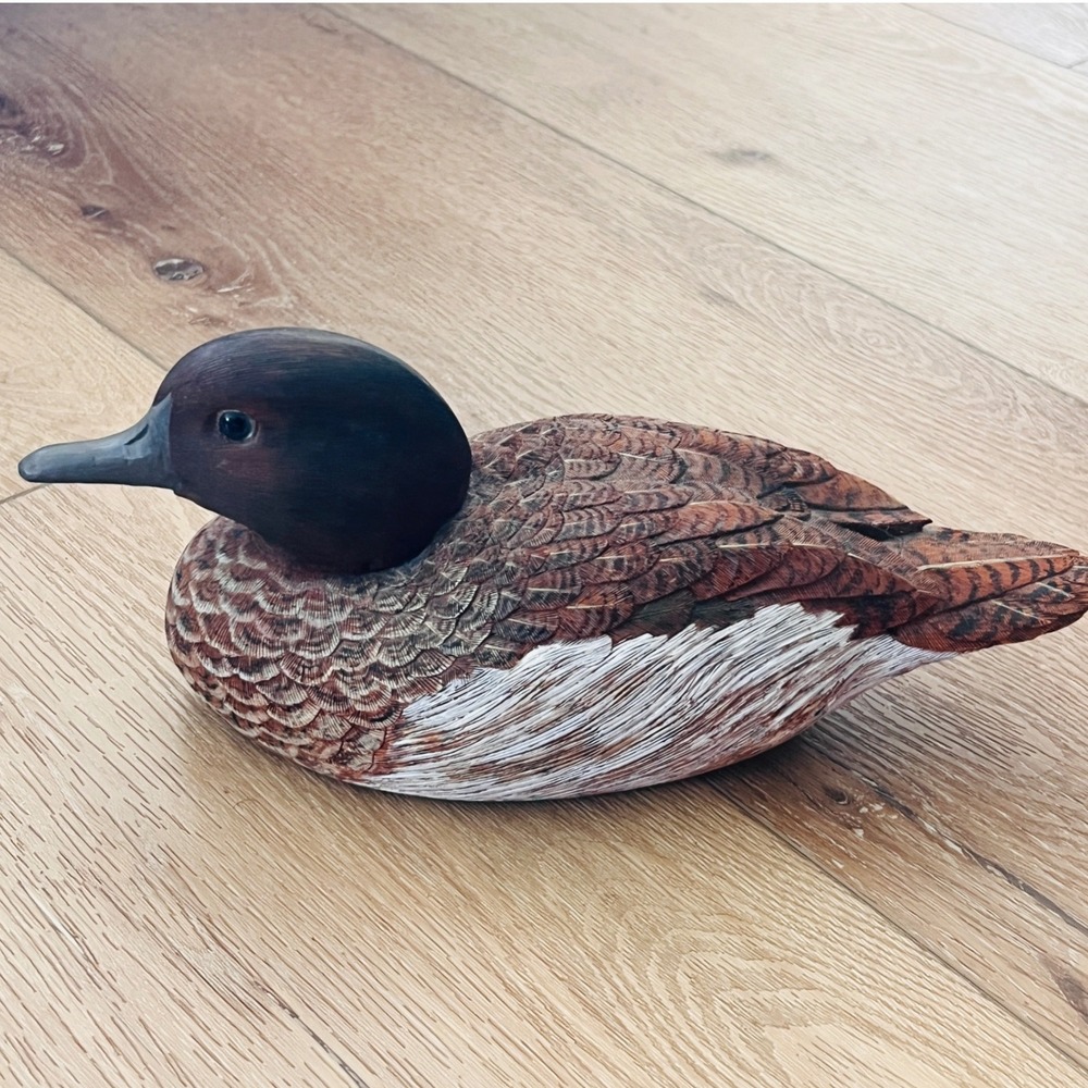 Vintage 1980 Mary Lou Di Eugenio Hand Carved Wood Duck Decoy Mallard Hen Signed